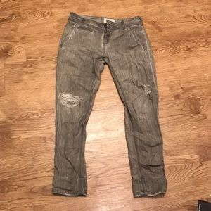 Grey Free People Distressed Boyfriend Pants